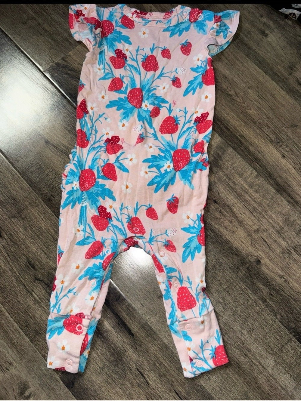 Posh Peanut Strawberry Fields Bamboo Romper 9-12M Pink Retired Print